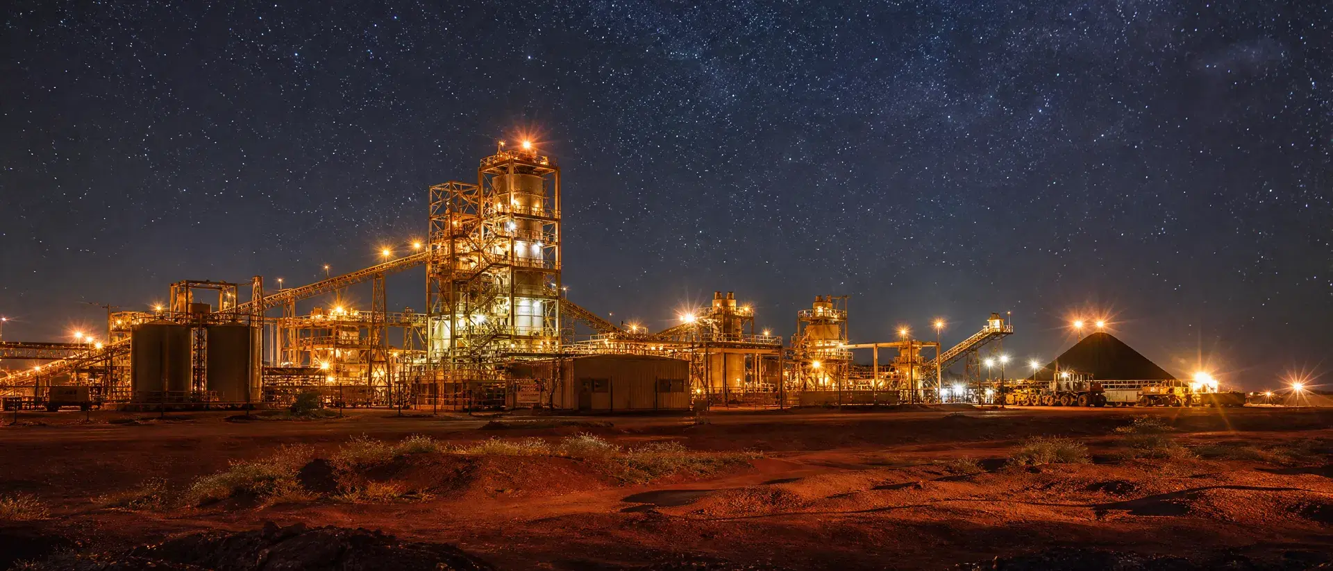 Concept render of a tower CST plant operating at night, its receiver lit above the darkened Pilbara-style landscape